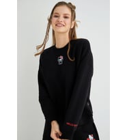 Lisanslı Baskılı Kalın Oversize Sweatshirt (Siyah)
