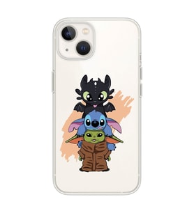 Iphone 14 Uyumlu Sevimli Baby Yoda ve Stitch Desenli Şeffaf Telefon Kılıfı