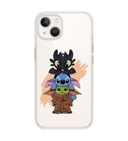 Iphone 14 Uyumlu Sevimli Baby Yoda ve Stitch Desenli Şeffaf Telefon Kılıfı
