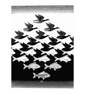 Maurits Cornelis Escher - Gökyüzü ve Su 1 Tablo Ahşap Poster Dekoratif