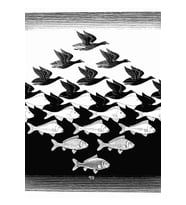 Maurits Cornelis Escher - Gökyüzü ve Su 1 Tablo Ahşap Poster Dekoratif
