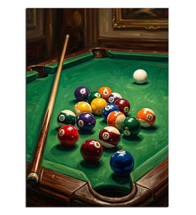 Yeşil Keçe Bilardo Top Masası Dekoratif Kanvas - Mdf Ahşap Tablo
