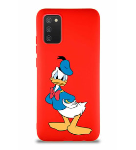 Samsung Galaxy A02S Soft Premier Kapak Donald Duck-D Tasarımlı Silikon Kılıf - Kırmızı (Şeffaf)