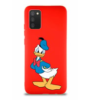 Samsung Galaxy A02S Soft Premier Kapak Donald Duck-D Tasarımlı Silikon Kılıf - Kırmızı (Şeffaf)