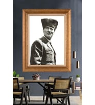 Altın Varaklı Çerçeveli Paspartulu Atatürk Tablo nh358 (Gold)