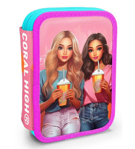 Coral High İki Katlı Organizer Kalemlik - Pembe Kırmızı Fashion Girl, Kız Çocuk, Pembe Kırmızı Fashion Girl (Çok Renkli)