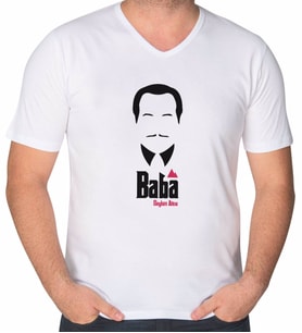 BK Gift Kişiye Özel İsimli Baba Godfather Tasarımlı V Yaka Tişört-12 (Beyaz)
