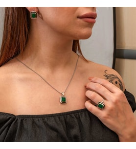 Gümüş Yeşil Taşlı Otantik Kadın Set SL9641