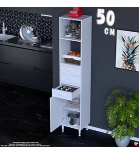 Eliusta Miray 50 cm Mutfak Standı Mutfak Rafı Çok Amaçlı Dolap Beyaz Kiler Erzak Dolabı 50x194x32 cm
