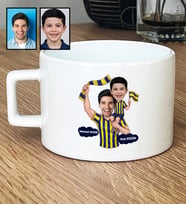Kişiye Özel Karikatürlü Sarı Lacivert Taraftar Baba Oğul Lüks Fincan Babalar Günü Hediyesi