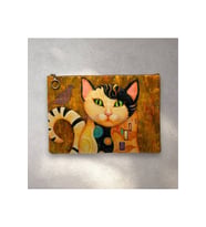 Gustave Klimt Kiss Öpücük Tablosu Kedi Uyarlaması Clutch Portföy Çanta (Siyah-Siyah)