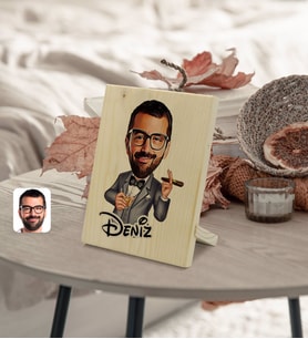BK Gift Kişiye Özel İsimli Erkek Patron Karikatürlü Dekoratif Ahşap Çerçeve Model 3