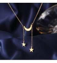 Kişiye Özel 925 Ayar Gümüş Sallantılı Ay Yıldız Kolye (Gold)