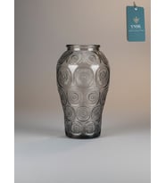 Petal  Kabartma Desenli Ithal Dekoratif Cam Vazo  15X15X25 cm (Gümüş Gri)
