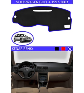 Volkswagen Golf 4 1997-2003 İçin Uygun Torpido Koruma Halısı Siyah Kenar Renk Mavi