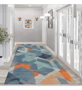 Rovigo Home Dijital Baskı Yıkanabilir Kaymaz Taban Salon Halısı Ve Yolluk RVG0954-FNL203 (Mavi)