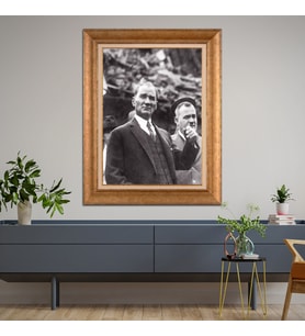 Altın Varaklı Çerçeveli Paspartulu Atatürk Tablo z4540 (Gold)