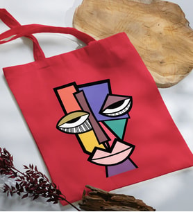 BK Gift Modern Art Tasarımlı Kırmızı Kumaş Bez Çanta, Baskılı Omuz Çantası, Alışveriş Çantası, Arkadaşa Hediye-5