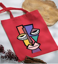 BK Gift Modern Art Tasarımlı Kırmızı Kumaş Bez Çanta, Baskılı Omuz Çantası, Alışveriş Çantası, Arkadaşa Hediye-5