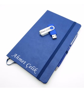 Wings SG163 İsme Özel Mavi Defter + 16GB Usb Bellek + Touch Kalem Set  Hepsi İsme Özel