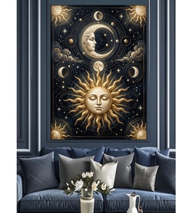 Güneş Ay Astroloji Haritası Dekoratif Kanvas - Mdf Ahşap Tablo
