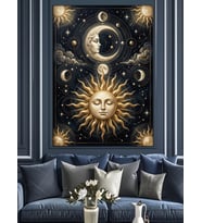 Güneş Ay Astroloji Haritası Dekoratif Kanvas - Mdf Ahşap Tablo