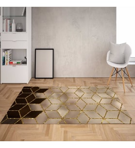 Balpeteği Geometrik Desenli Etnik Dijital Baskı Yıkanabilir Kaymaz Taban Salon Halı Ve Yollu (Sütlü Kahve)