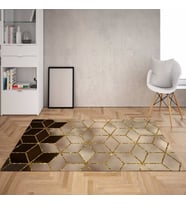 Balpeteği Geometrik Desenli Etnik Dijital Baskı Yıkanabilir Kaymaz Taban Salon Halı Ve Yollu (Sütlü Kahve)