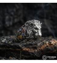 Aslan Figürlü Gümüş Erkek Yüzük
