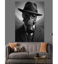 Gaz Maskeli Steampunk Adam Dekoratif Kanvas - Mdf Ahşap Tablo
