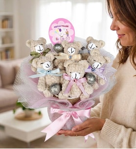 Premium Doğum Günü Mutlu Yıllar Amigurumi Ayıcık Buketi