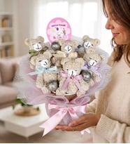 Premium Doğum Günü Mutlu Yıllar Amigurumi Ayıcık Buketi