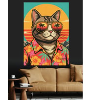 Kedi Gözlüklü Pop Art Dekoratif Kanvas - Mdf Ahşap Tablo