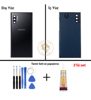 Samsung Note 10 Plus Siyah Arka Pil Kapağı Batarya Kapağı Lazer Kesim + Yapıştırıcı ve Vida Seti
