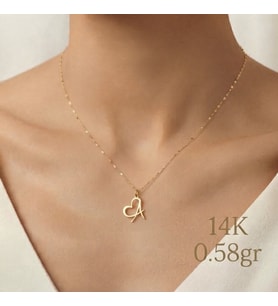 Orjinal 14 Ayar Sertifikalı Altın Minimalist Aynalı Ezme Zincir Kişiye Özel Harfli Kalp Kolye