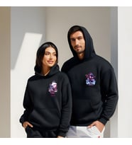 Sevgililer Günü Kombin Erkek Kadın Örümcek Adam Görselli Kapüşonlu Hoodie Sweatshirt 7001 (Siyah)