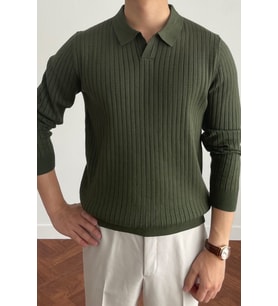 Erkek Polo Yaka Triko Kazak Slim Fit Fitilli