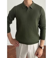 Erkek Polo Yaka Triko Kazak Slim Fit Fitilli