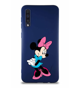 Samsung Galaxy A30S Soft Premier Kapak Minnie Mouse-F Tasarımlı Silikon Kılıf - Lacivert (Şeffaf)