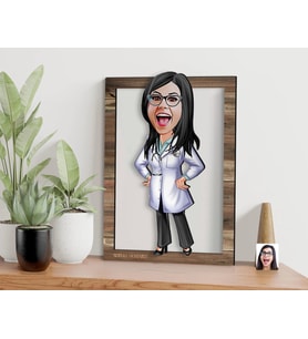 BK Gift Kişiye Özel Kadın Doktor Karikatürlü 3D Ahşap Tablo, Sevgiliye Hediye, Arkadaşa Hediye, Yıl Dönümü Hediyesi, Doğum Günü Hediyesi-1