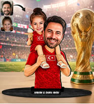 BK Gift Kişiye Özel Türkiye Milli Takım 2026 Dünya Kupası Baba&Kız Karikatürlü Ahşap Biblo Babalar Günü Hediyesi, Dünya Kupası Hediyesi