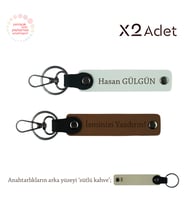 Arkadaşa Yılbaşı Hediyesi, İsim Yazılı 2’li Anahtarlık Seti, Açık Kahve-Beyaz-Sütlü Kahve