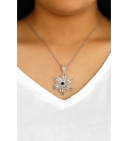 Safir Taşlı Lotus Çiçeği Telkari Gümüş Kolye