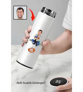 Yakın Erkek Arkadaşa Doğum Günü Hediyesi Karikatürlü Dijital Sıcaklık Göstergeli Akıllı Çelik Termos