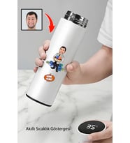 Yakın Erkek Arkadaşa Doğum Günü Hediyesi Karikatürlü Dijital Sıcaklık Göstergeli Akıllı Çelik Termos