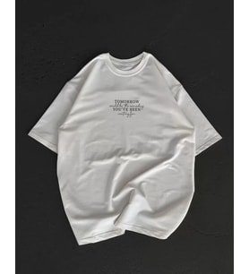 Unisex Bisiklet Yaka Baskılı Oversize T-Shirt - Beyaz