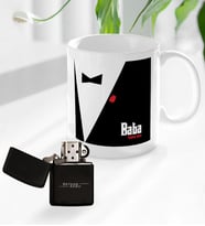 BK Gift Kişiye Özel Babalar Günü Hediyesi Baba Godfather Tasarımlı Kupa Bardak ve Benzinli Çakmak Seti-10 (Model 1)