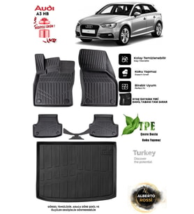 Audi A3 2016 Hb Araca Özel 3D paspas ve 3d Bagaj Havuzu