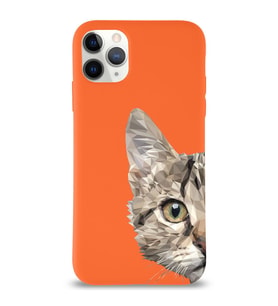 Apple iPhone 11 Pro Uyumlu Lansman Kılıf Catface Tasarımlı İçi Kadife Kapak-Turuncu (Şeffaf)