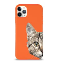 Apple iPhone 11 Pro Uyumlu Lansman Kılıf Catface Tasarımlı İçi Kadife Kapak-Turuncu (Şeffaf)